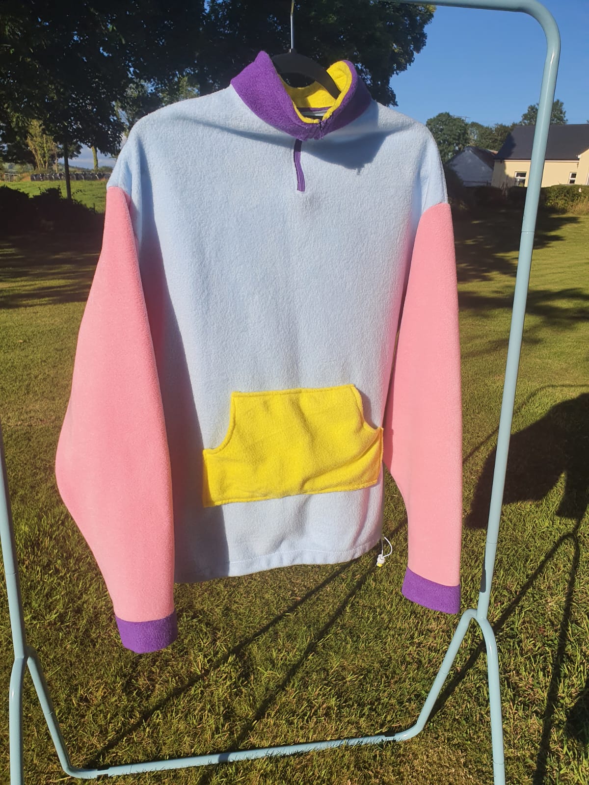 Colour block pink purple blue and yellow fleece (S)