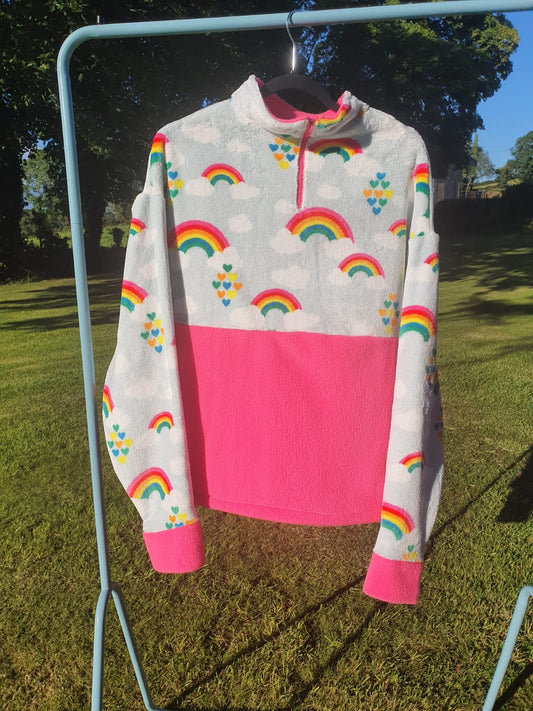 Rainbow and hot pink fleece (M)